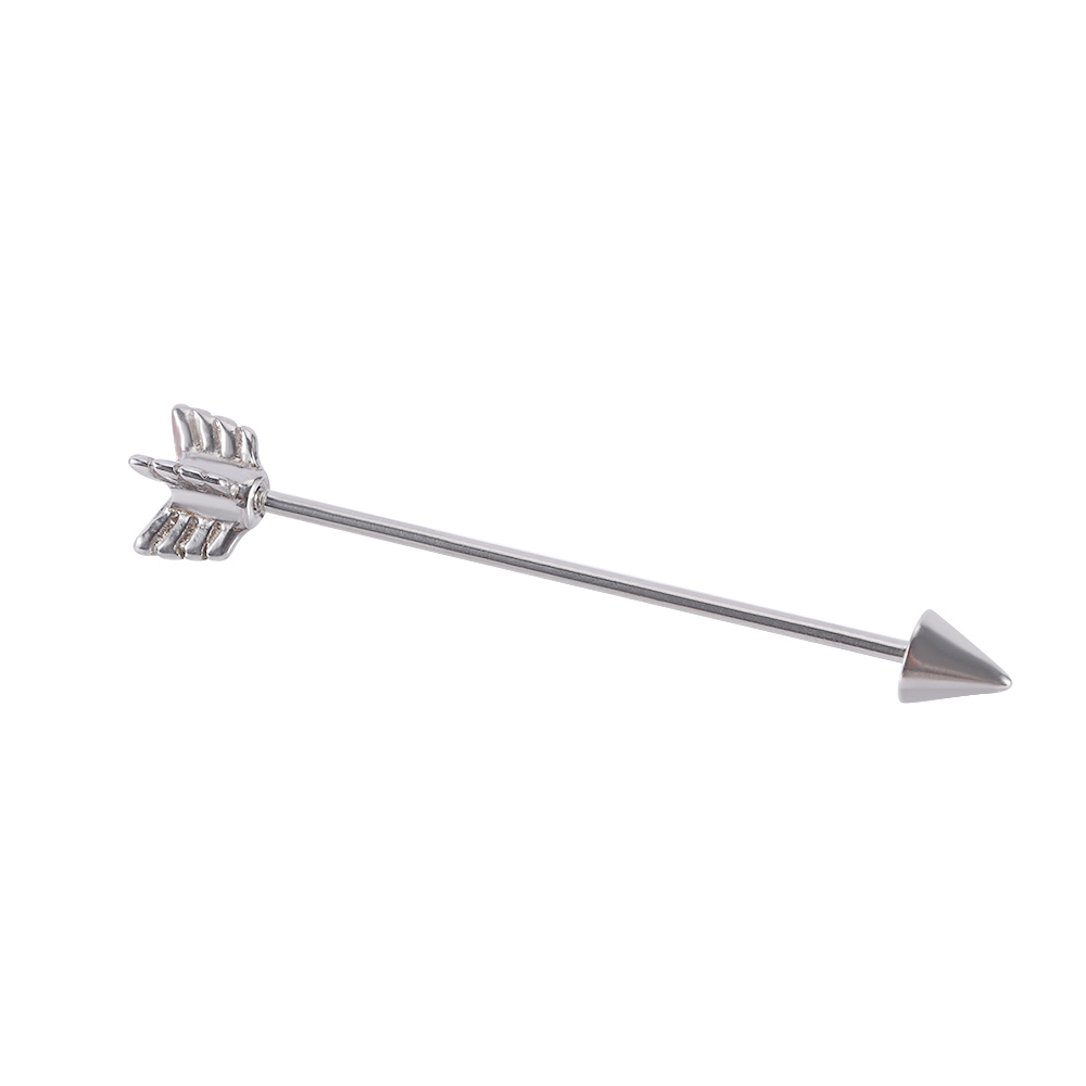 Industrial Barbell Long - Pendiente de Acero Inoxidable Plateado con